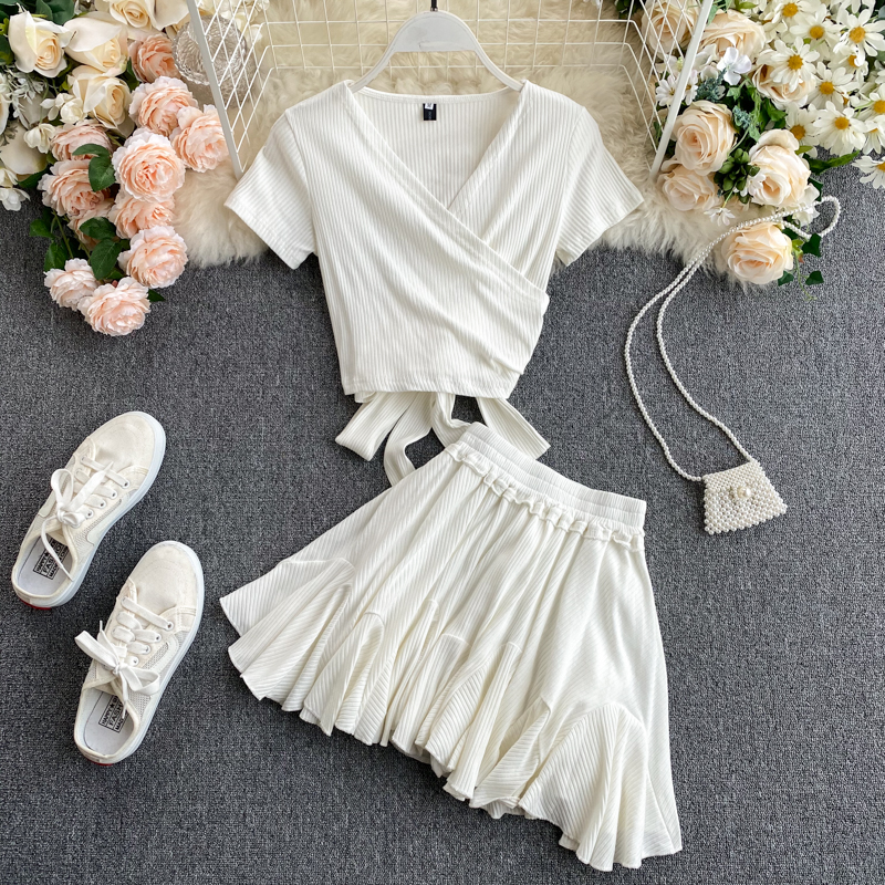 Whitechic Age reduction Show thin suit 2020 new pattern female summer have cash less than that is registered in the accounts Bandage jacket Versatile Half body skirt Two piece set