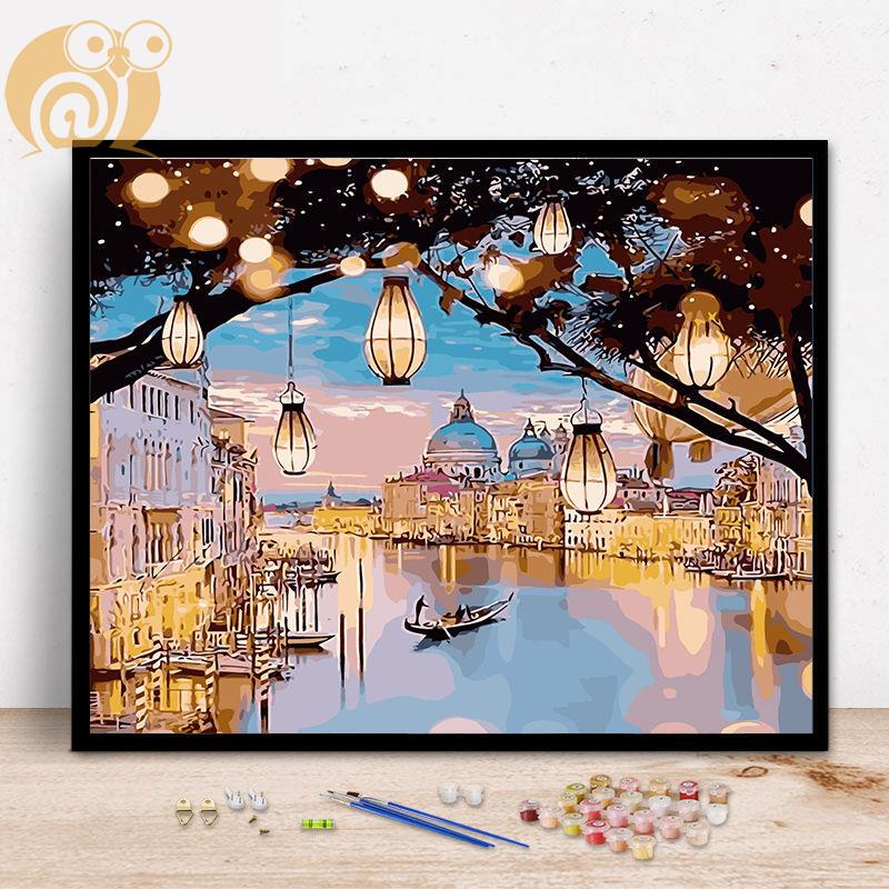 A047 Night Light Of Palace LanternDigital oil painting diy fill Oil painting customized comic scenery character Color painting manual  Decorative painting