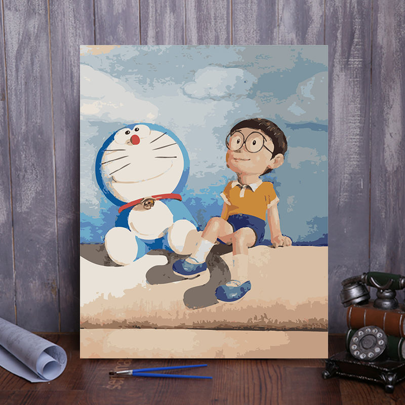 A016 - Doraemon BearDigital oil painting diy fill Oil painting customized comic scenery character Color painting manual  Decorative painting
