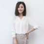 Áo voan nữ mùa thu 2019 xuân nữ dài tay Han Fan cổ chữ V bị rò rỉ áo sơ mi họa tiết hoang dã sơ mi công sở nữ