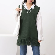 [] J 17 mùa thu và phiên bản Hàn Quốc của áo gió đại học trong chiếc áo len dài cổ chữ V tua rua