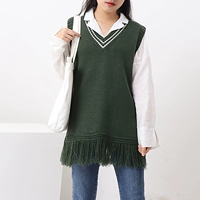[] J 17 mùa thu và phiên bản Hàn Quốc của áo gió đại học trong chiếc áo len dài cổ chữ V tua rua áo len nữ mỏng