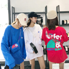 闺蜜装2019春装长袖T恤女宽松韩版街头嘻哈上衣学生潮外套送包包