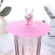 Розовая крышка+маленький белый кролик