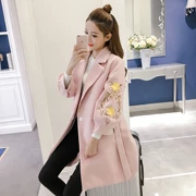 Thu đông 2018 phiên bản mới của Hàn Quốc với phần dài áo len dày thêu thủy tinh đèn lồng tay áo thắt eo len nữ