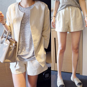 Cotton và linen thai sản shorts mùa hè mặc lỏng kích thước lớn phụ nữ mang thai quần dạ dày lift quần xà cạp Hàn Quốc thai sản dress mùa hè ăn mặc