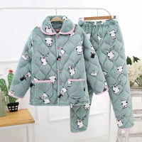 Mùa đông phụ nữ flannel ba lớp thoải mái dày thời trang dịch vụ nhà giản dị cộng với đồ ngủ cotton ấm áp mặc áo khoác cotton đồ ngủ đôi