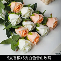 5 бутылок шампанского + 5 бутылок белых снежных горных роз.