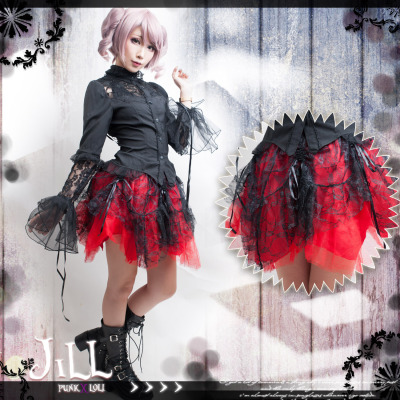 taobao agent [Jier punk] Visual song special gorgeous small floral mesh scratching irregular skirt FA160 red