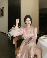 Пижама, сексуальный дизайнерский розовый топ, банный халат, коллекция 2023, осенняя, свободный крой, тренд сезона, длинный рукав