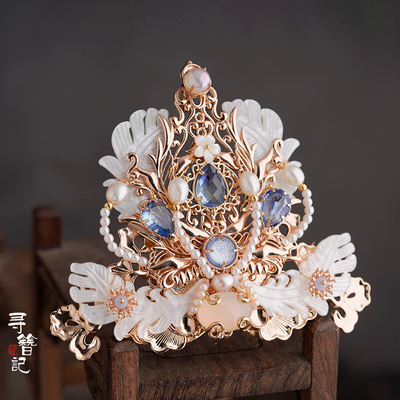 taobao agent Xunji Ji Ji original Hanfu ancient style fairy, handicraft head jewelry headwear, feather crown crown accessories, blue feathers, champion