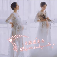 457 phụ nữ mang thai ảnh cho thuê quần áo ảnh studio chụp ảnh mang thai Hàn Quốc ren hoa cardigan váy cổ tích đầm bầu tay ngắn