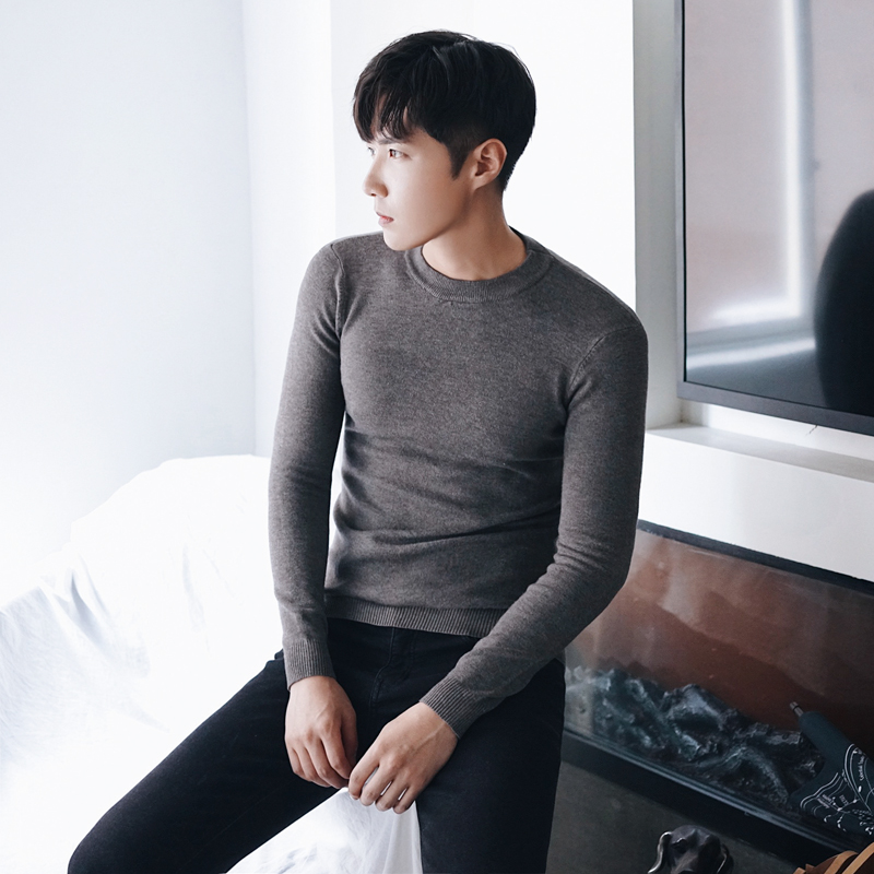 Light Grey [Round Neck]MRCYC man High collar sweater Korean version Self cultivation Condom Undershirt male tide Solid color Sweater