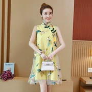Mùa hè mới retro phong cách Trung Quốc cải tiến sườn xám thời trang tươi đẹp ngọt ngào thêu lưới Một chiếc váy chữ - A-Line Váy