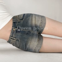 Ретро джинсовая юбка, шорты, сексуальные приталенные штаны, градиент, высокая талия, с акцентом на бедрах, свободный крой