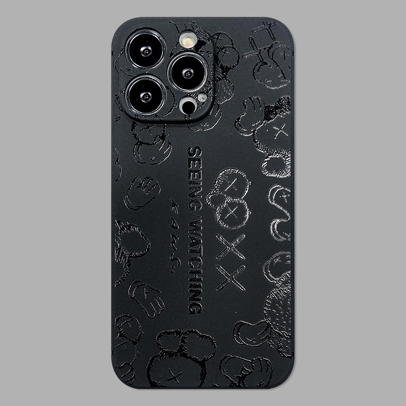 Chaopai Kaws Sesame Street Apple 14ProMax Phone Case Suitable for Matte Black iPhone15ProMax Full Cover Silicone Soft Cover 13 Men's and Women's 12/11 Straight Edge Anti Drop XsMax Personalized Fashion