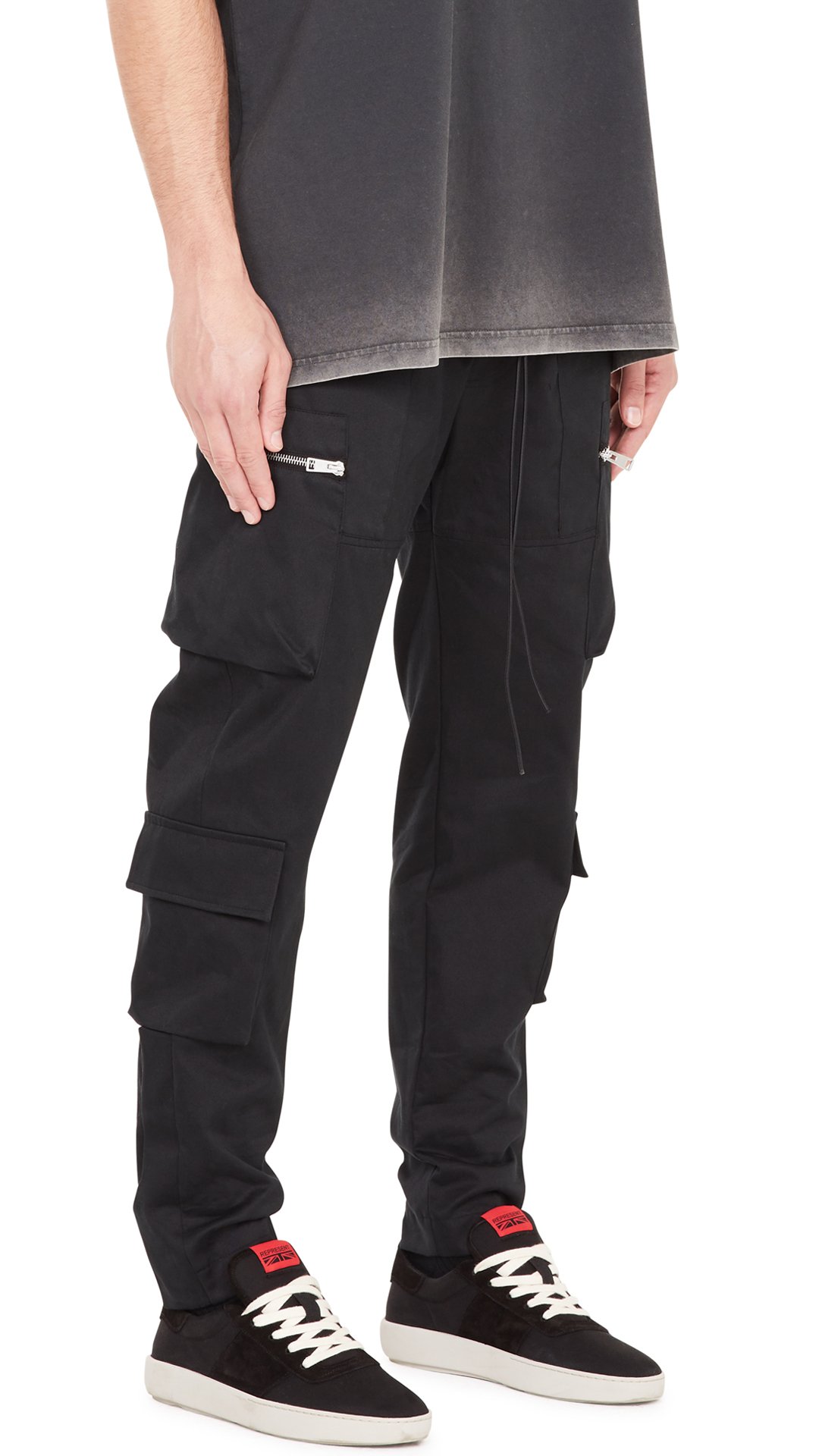 BlackRHUDEFOGREPRESENTpants High street Multi bag zipper work clothes Side button Straight tube Casual pants