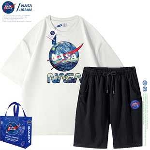 NASA联名款短袖套装宽松短裤男女款情侣套装