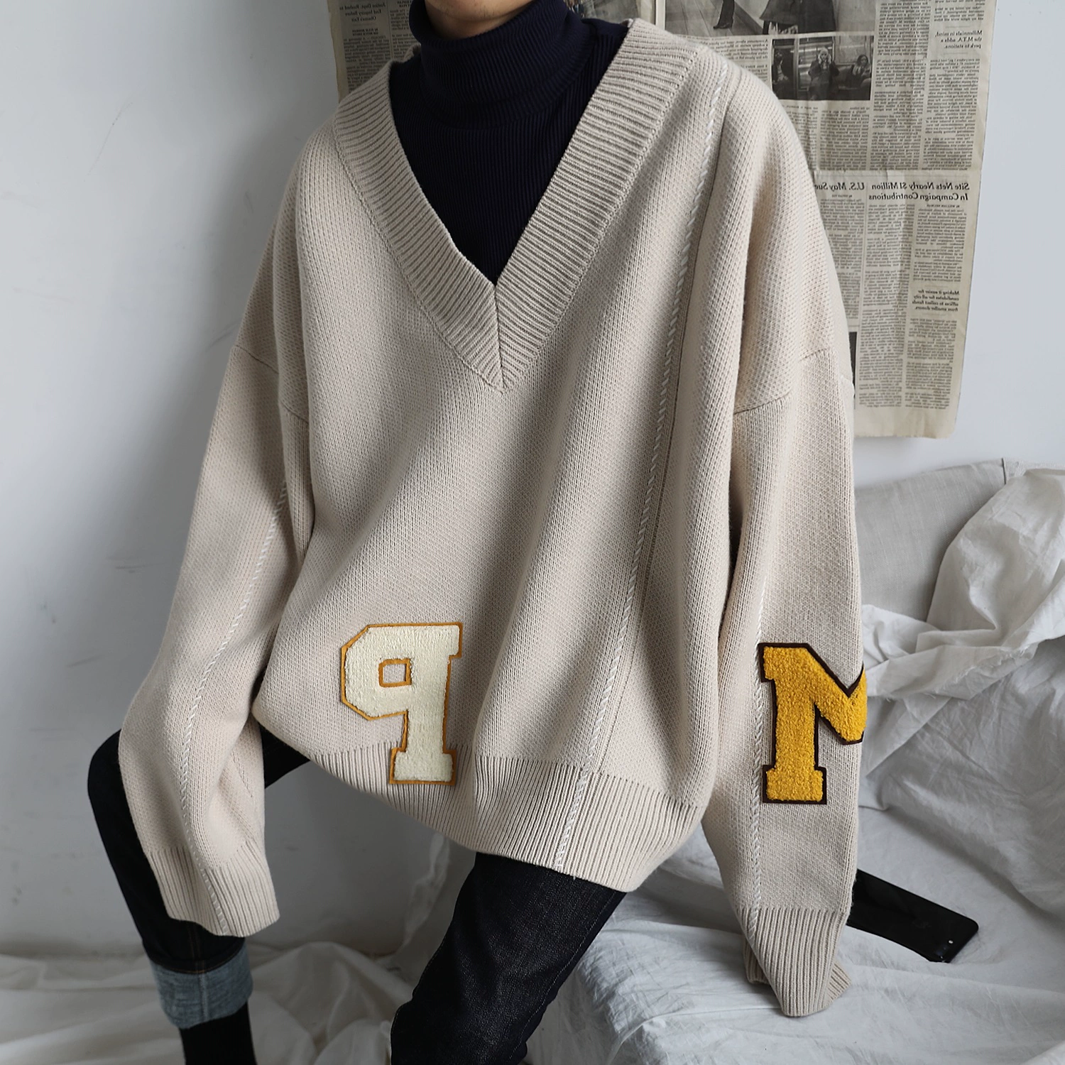 thần tượng Xiao Zhan cùng một chiếc áo len cổ chữ V đôi áo len đan 2019 thu đông mới thời trang thương hiệu áo khoác dày - Cardigan