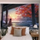 Phong cảnh Nhật Bản đẹp nền vải ins phòng ngủ phòng tường đầu giường ký túc xá trang trí tường vải treo vải lưới màu đỏ thảm decor