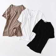 WOWPINK vải thoải mái đồ ngủ top mùa hè màu rắn nữ T-Shirt lỏng đơn giản cotton ngắn tay áo sơ mi