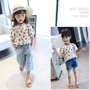 Cô gái ngắn tay áo trẻ em hoa búp bê áo sơ mi 2018 mùa hè mới Hàn Quốc bé phồng tay áo thời trang bé trai