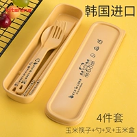 Желтая кукурузная коробка+кукурузная палочки+ложка+вилка (4 комплекта