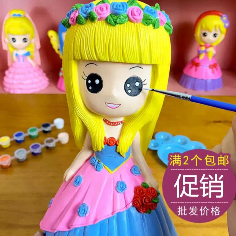 Bạn gái phong cách Nhật Bản màu búp bê gốm hoạt hình phòng khách thạch cao cuộc sống tô màu công chúa vẽ tay phù hợp với đồ chơi mới - Handmade / Creative DIY