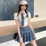 Летний ретро короткий галстук, юбка в складку, комплект, 2020, популярно в интернете, с вышивкой, высокая талия