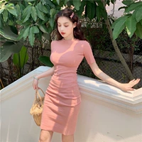 Модная летняя одежда, ретро приталенное платье с коротким рукавом, 2020, популярно в интернете, в корейском стиле, в обтяжку
