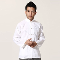 Tang phù hợp với nam phong cách Trung Quốc cotton Tai Chi quần áo phong cách Trung Quốc Hanfu phong cách quốc gia cũ thô vải dài tay áo đáy áo sơ mi trang phục dân tộc mông