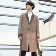 MAZCOO gốc Hàn Quốc phiên bản của retro lưới tie trong phần dài của hai mặt len ​​nhung coat loose áo len nam