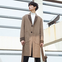 MAZCOO gốc Hàn Quốc phiên bản của retro lưới tie trong phần dài của hai mặt len ​​nhung coat loose áo len nam áo bò nam