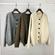 Áo len alpaca nước ngoài ngắn mùa xuân nữ phiên bản Hàn Quốc của mới đan dày lười biếng lỏng ngắn đoạn hoang dã cardigan - Đan Cardigan