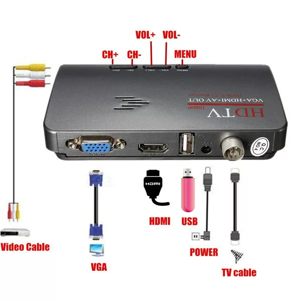 Декодер/приставка: HD DVB-T2 DVB-T, трехцветная линейка, двойной интерфейс VGA, HDMI, VGA, MPEG4 цифровой сетевой тюнер