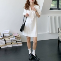 Белое ретро антикварное платье, мини-юбка, из хлопка и льна, V-образный вырез, на шнурках, французский стиль, короткий рукав