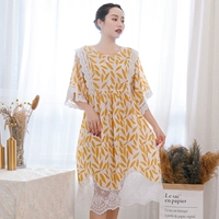 Kích thước lớn váy ngủ nữ 200 pounds chất béo mm cotton cotton công chúa ren tươi đầm nhà mỏng nữ - Đêm đầm váy ngủ lụa tơ tằm