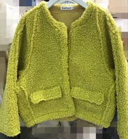 Mùa thu đông 2018 mới Thời trang Hàn Quốc cổ tròn lông cừu một chiếc áo khoác ngắn phổ biến áo len dày áo dạ nữ dài