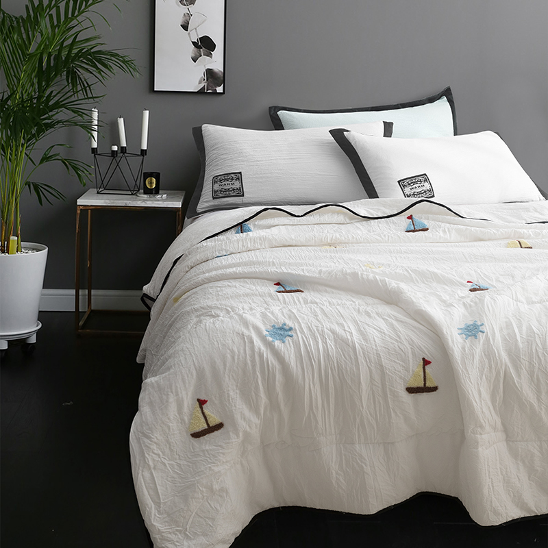 Xi. Ship. Whiteins Sleep naked Washed cotton Cotton Summer quilt summer quilt Summer quilt washable  Simplicity Single double summer Thin quilt