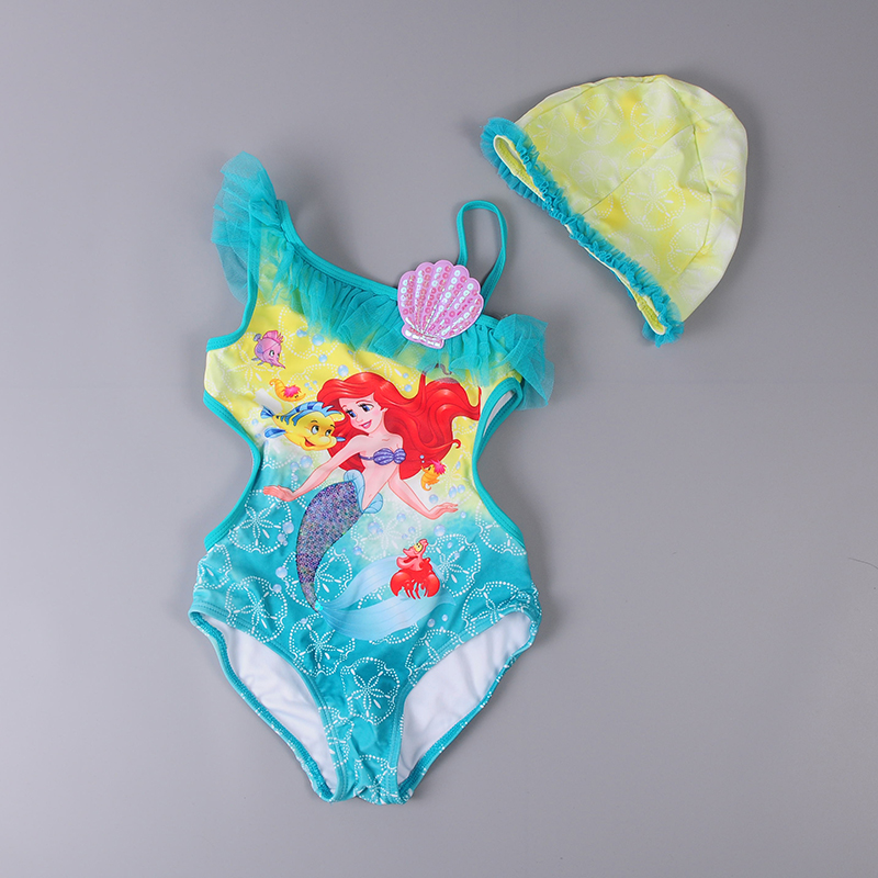 Tie Dye Blue Shell Mermaid, Send HatClearance Children's wear girl Swimsuit mermaid Princess Dress children Swimwear princess lovely Zhongda Tong Split body Swimsuit