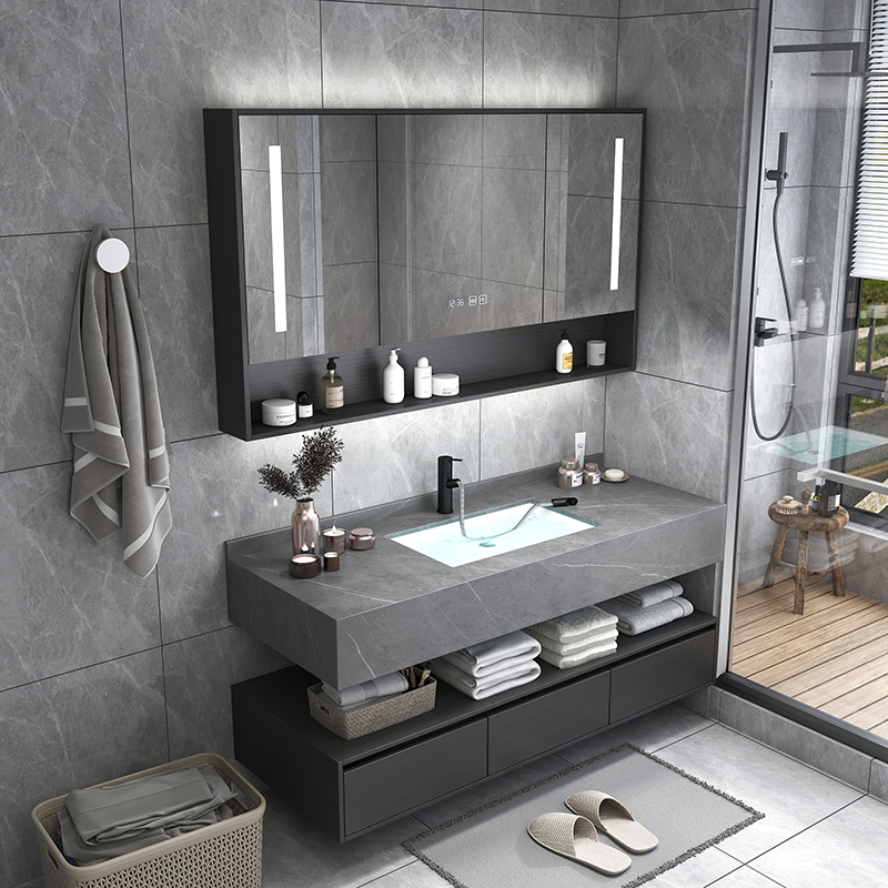Ánh sáng sang trọng phiến đá tủ phòng tắm kết hợp chậu rửa mặt hồ bơi bồn rửa mặt phòng tắm tích hợp tủ gương tối giản hiện đại tu guong lavabo tủ gương treo tường
