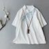 Phong cách Trung Hoa retro văn học cotton và áo sơ mi vải lanh nữ mùa hè phong cách dân tộc thêu tay ngắn hàng đầu Trung Quốc khóa Zen dịch vụ trà - Áo sơ mi dài tay Áo sơ mi dài tay