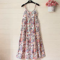 Летнее хлопковое платье-комбинация, приталенное платье, пляжная длинная юбка, в корейском стиле, цветочный принт, высокая талия, пляжный стиль