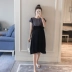 Thời trang bà bầu cỡ lớn Váy ngắn tay phiên bản Hàn Quốc phần dài giả hai mảnh 2020 mới mang bầu mùa hè cho bà bầu - Áo thai sản Áo thai sản