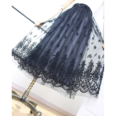 taobao agent Autumn Japanese retro velvet lace pleated skirt, long skirt, 2020