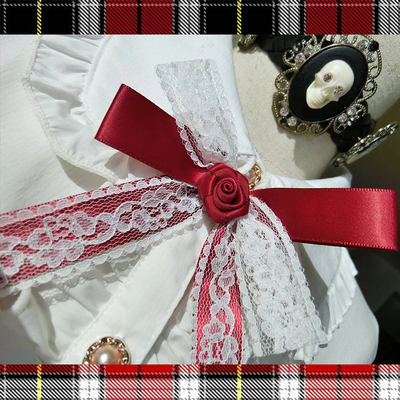 taobao agent 2020 spring and summer new Japanese sweet ruffled doll collar grid bow cotton cloth white shirt bottom