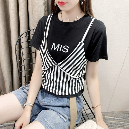 Комплект, летняя короткая футболка, европейский стиль, короткий рукав, сезон 2021, городской стиль