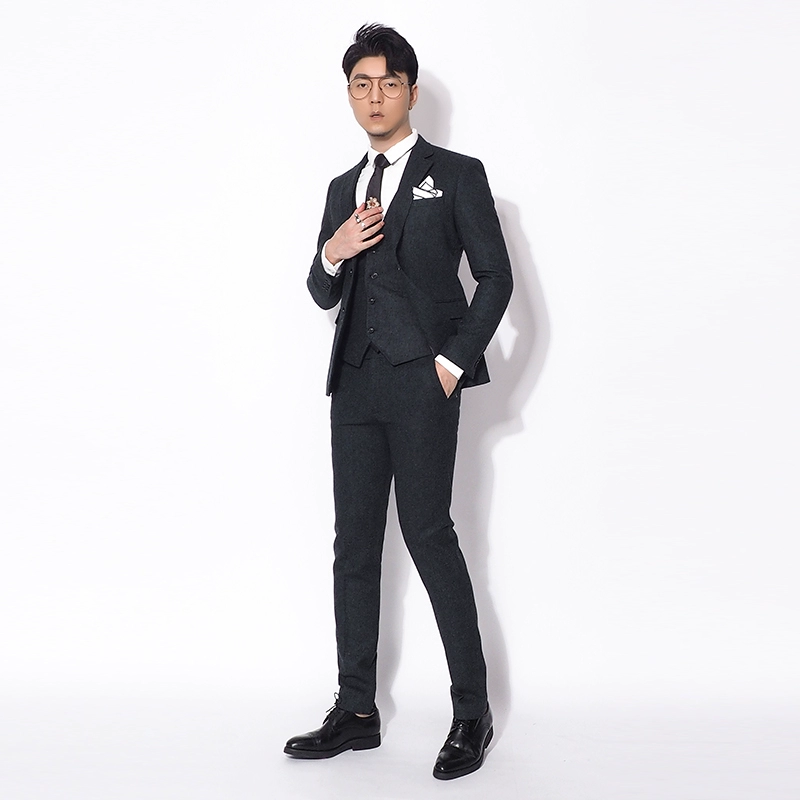 Kawasawa nam slim suit ba mảnh Anh ánh sáng kinh doanh phù hợp với thanh niên len phù hợp với phù hợp với thủy triều - Suit phù hợp