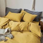 Hai lớp sợi ba hoặc bốn bộ giường ngủ màu nude đơn giản bông cotton tấm chăn bao gồm rắn màu tương phản màu bộ phụ kiện
