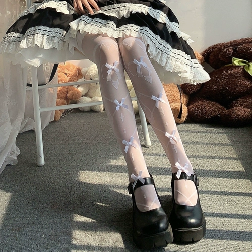 Белые летние тонкие милые гольфы с бантиком, стиль Лолита